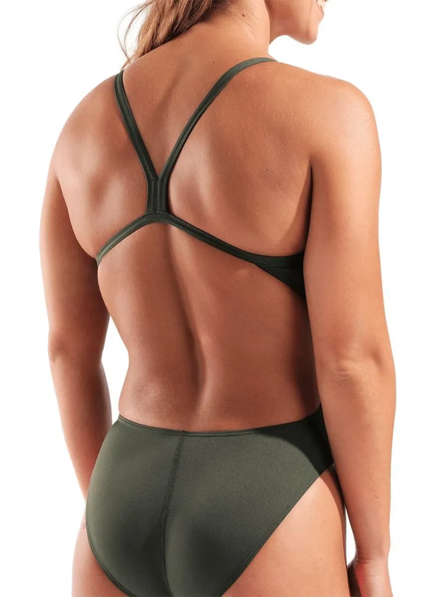 COSTUME ARENA DONNA INTERO PISCINA SOLID NUOTO DARK SAGE VERDONE SPALLINA - immagine 4